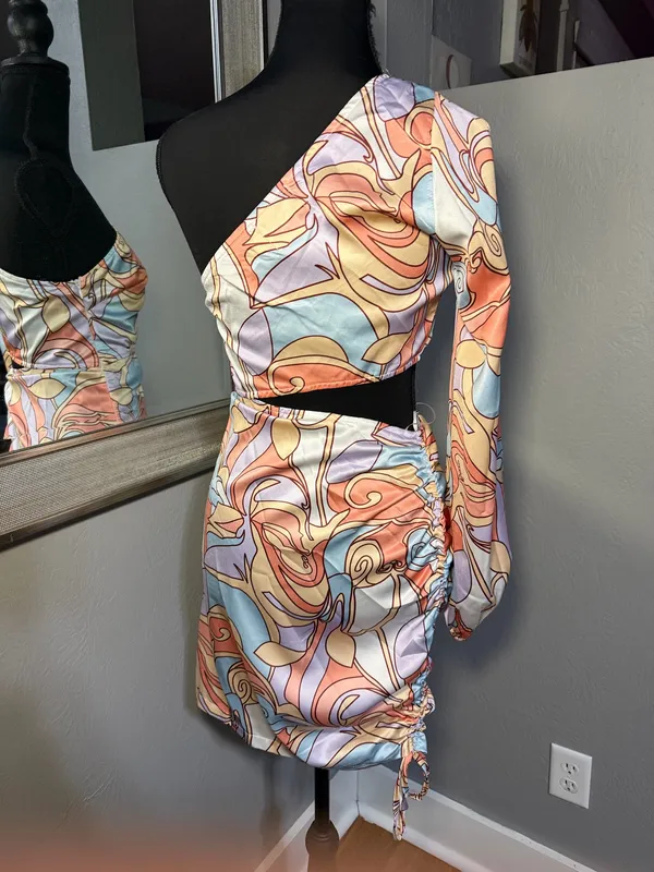 Hello Molly Listen To My Heart Groovy Satin Retro Swirl Dress Size XS. - Image 6