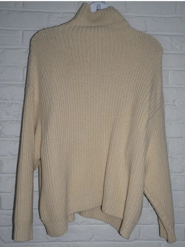 Free People Swim Too Deep Cream Turtleneck Oversized Sweater Size: Large Cozy - Image 4