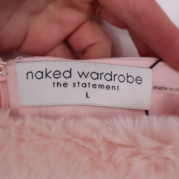 Naked Wardrobe The Statement Pink Faux Fur Cutout Mini Dress Large - Image 4