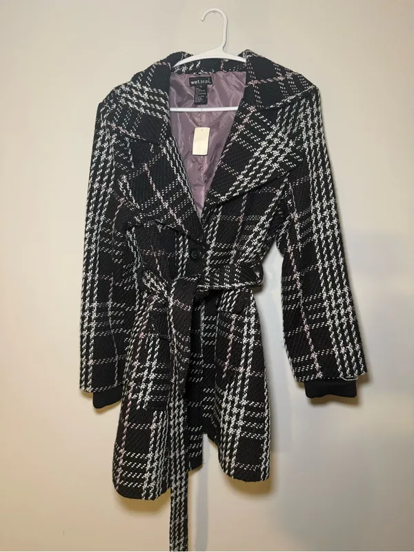 NWT Vintage Wet Seal Plaid Belted Coat Women XL Y2K Black Pink - Image 3