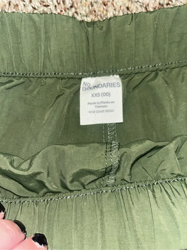 No Boundaries Olive Green Athletic Shorts with Pink Stripe and Bow - Image 4