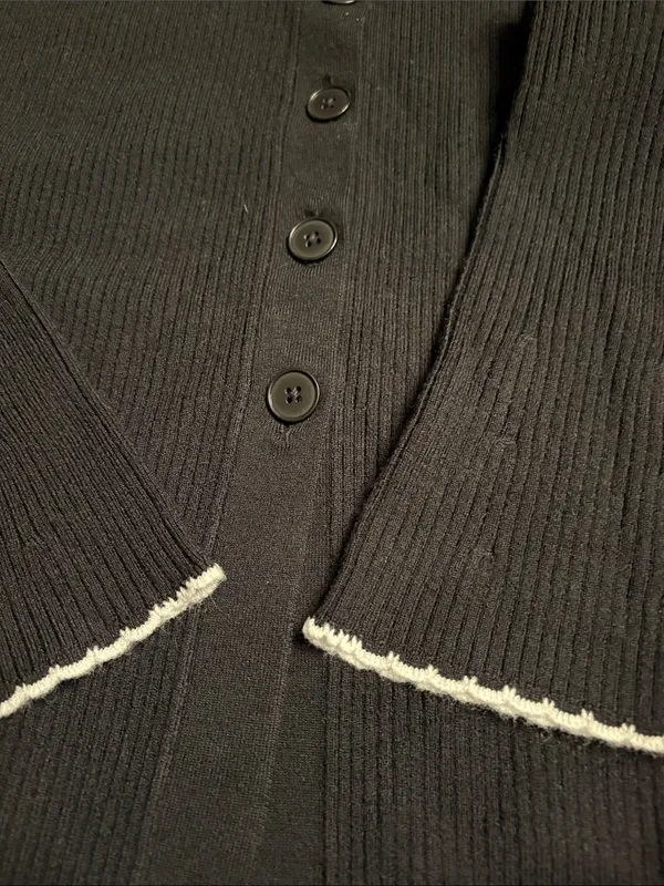Madewell Whipstitched Longline Cardigan Merino Blend black white combo Sz L NWT - Image 8