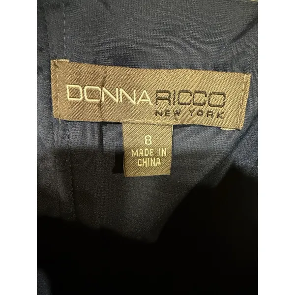 Donna Ricco Dark Navy Blue Strapless Satin Dress Gown V-notch Belted Size 8 - Image 6