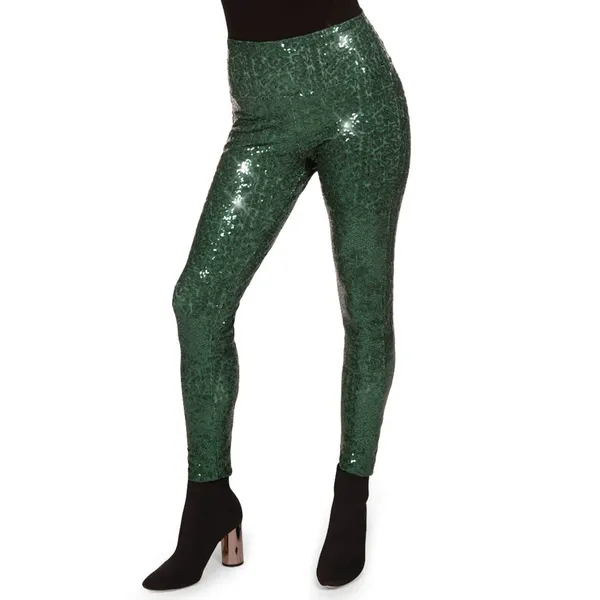NEW Tipsy Elves Green Sequin High Waisted Leggings Medium Party Holiday Sparkly - Image 2