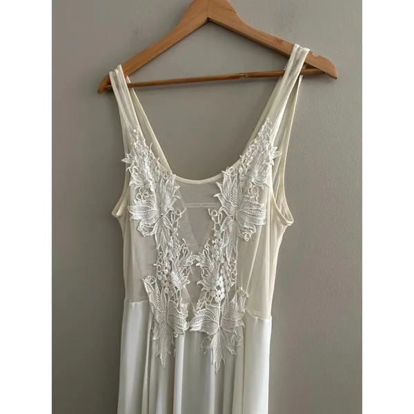 FLORA NIKROOZ Nightgown Coquette Fairy Large Maxi Chemise Dress Cream Lace Mesh‎ - Image 2