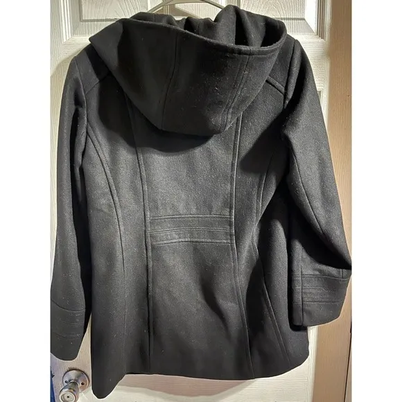 London Fog Women’s Wool‎ Full Zip Hooded Black Jacket Size Medium - Image 3