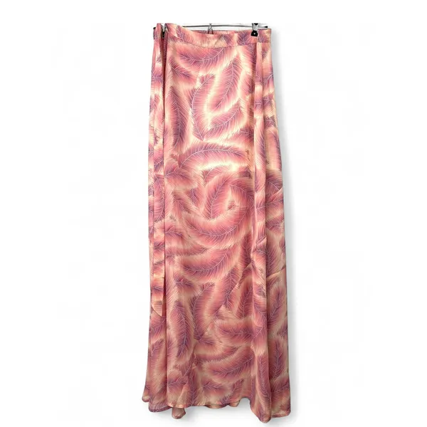 Show Me Your Mumu S Maxi Skirt Pretty Birdie print Long Feathers Pink Semi Sheer - Image 2