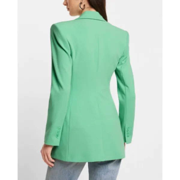 Express Double Breasted Blazer Women 10 Bright Green Longline Career Chic - Image 2