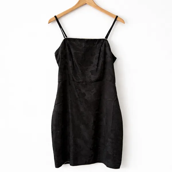 NWT Lulus Sleek Elegance Black Satin Floral Jacquard Rhinestone Mini Dress M - Image 2