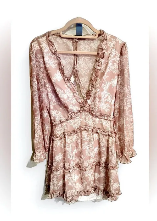 Womens Spring Summer Deep V Neck Ruffle Floral Chiffon Mini Dress - Image 4