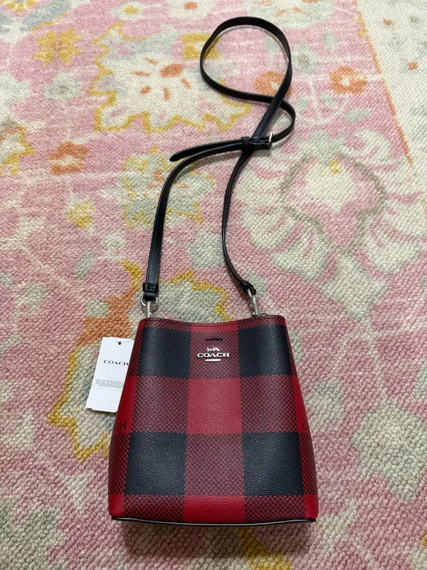 NWT Coach Mini Town Bucket Bag Black/1941 Red Buffalo Plaid Crossbody - Image 2