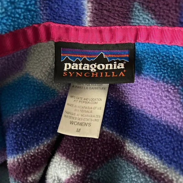 Vintage Patagonia Synchilla Fleece Pullover Purple Blue Geometric Size Medium - Image 4