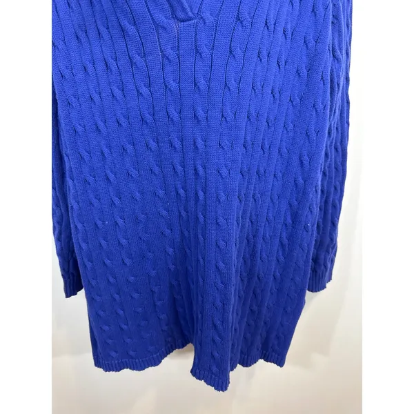 Lauren Ralph Lauren Royal Blue Cable Knit‎ V Neck Tunic Sweater Women's Size XL - Image 3