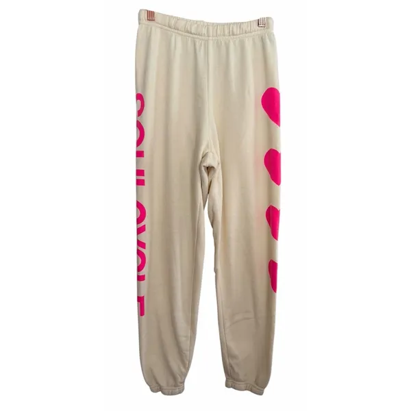 Aviator Nation x SoulCycle 4 Hearts Sweatpants Cream Women's Size Small - Image 3