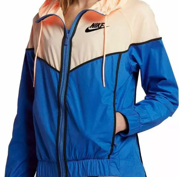 Blue Pink Colorblock Zip Up Windbreaker Hoodie Jacket - Image 2