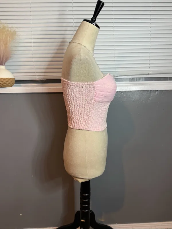 NWT Pink Tweed Bustier Tube Top Rhinestone Coquette Balletcore Corset Crop Top - Image 5