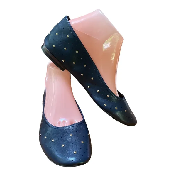 Aerosoles x Martha Stewart Shelley Flats 8.5 Navy Leather Studded Ballet Shoes - Image 4