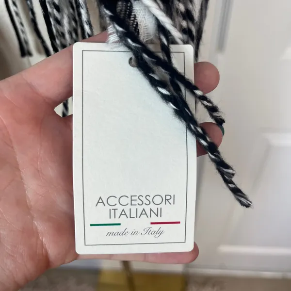 Accessori Italiani fringe plaid black white and red scarf - Image 3