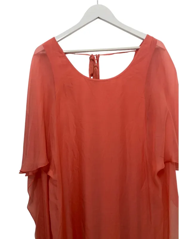 Tommy Bahama Lanai Breeze Double Layer Chiffon Tunic Dress M Coral Pink Tassel - Image 4