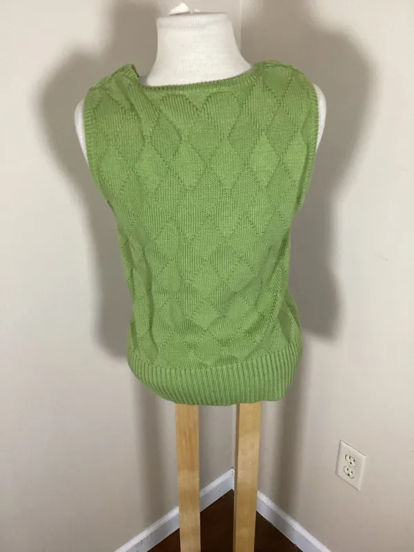Talbots Apple Green Monochrome Set Diamond Textured Knit Shell and Petite Stretc - Image 7