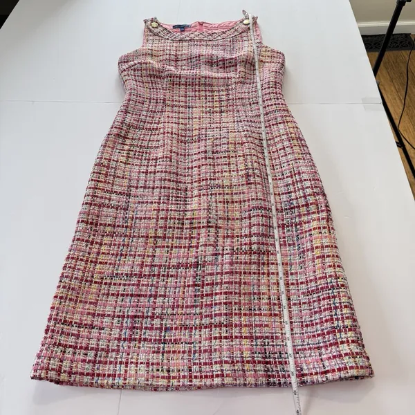 Talbots Pink Ribbon Tweed Sleeveless Shift‎ Dress Size 2 Office Preppy - Image 11