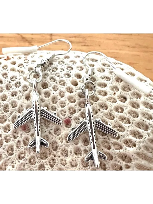 Airplane Earrings New Flight Attendant Gulfstream Aviation Travel Dangle Hooks - Image 3
