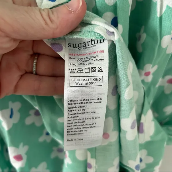 Sugarhill Brighton London Polly Maxi Tiered Dress Green Rainbow Daises NWT 6 - Image 6