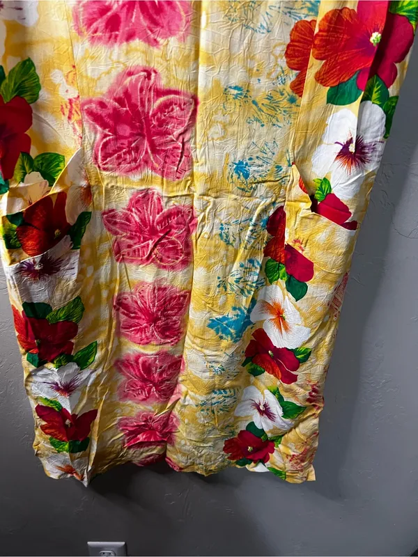 Jams World Vintage Rayon Yellow Hibiscus Tropical Floral Mini Dress - Image 4