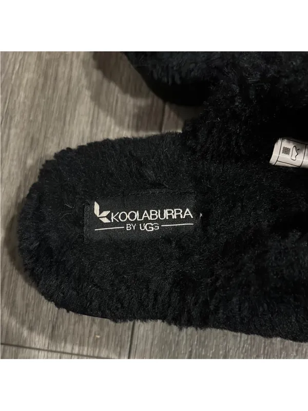  Black Plush Crisscross Slide Slippers - Image 2