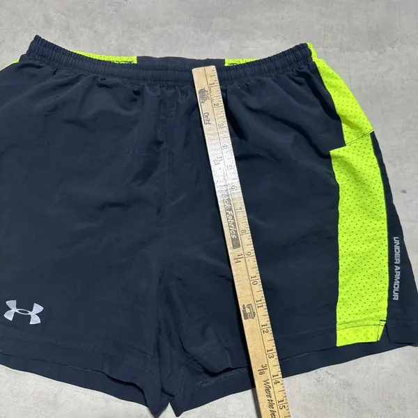 Under Armour Shorts Women's SZ Medium Built in Liner Black Neon Green Running - Image 6
