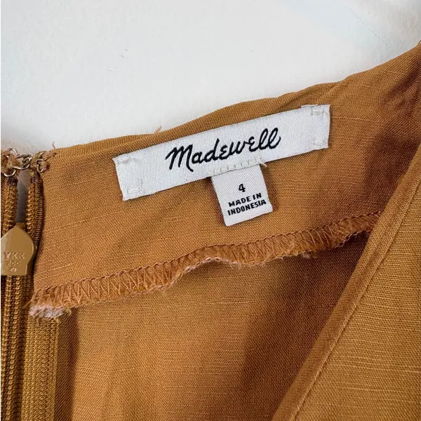 Madewell Camel Tan Linen-Blend Dolman-Sleeve Tie-Waist Midi Dress Women's Size 4 - Image 7