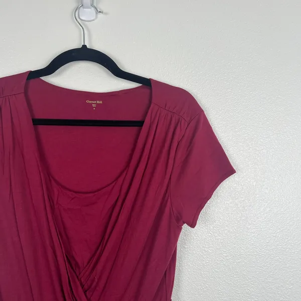 Garnet Hill Womens Gathered Waist Draped Dress Burgundy Red‎ Midi Size M - Image 2