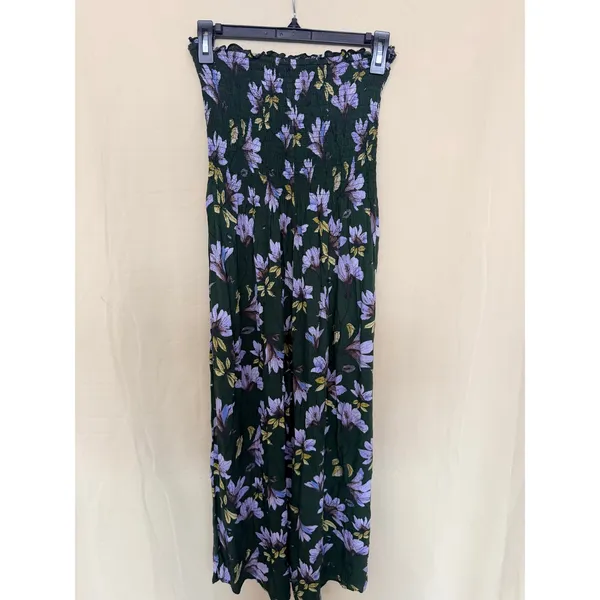 Urban Outfitters Jumpsuit Womens XS Green Floral Smocked Strapless Wide Leg Boho - Image 4