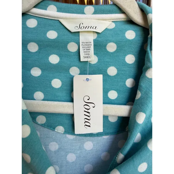 Soma Cool Nights Pajama Top Teal Polka Dot Lace‎ Trim Button Down Size Small NEW - Image 3