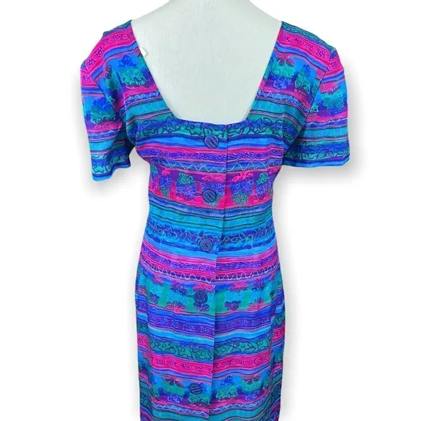 Vintage Liz Claiborne Abstract Floral/ Stripe Pattern Silk Sheath Dress 10 - Image 2