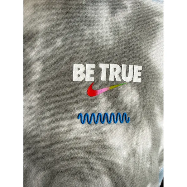 Nike Be True Tie Dye Hoodie Pink Blue Grey‎ Rainbow Swoosh Fleece Sweatshirt L - Image 4