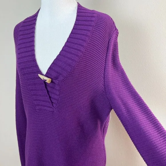 Lauren Ralph Lauren Sweater L Purple Toggle‎ Button Shawl V-Neck Knit Womens New - Image 4