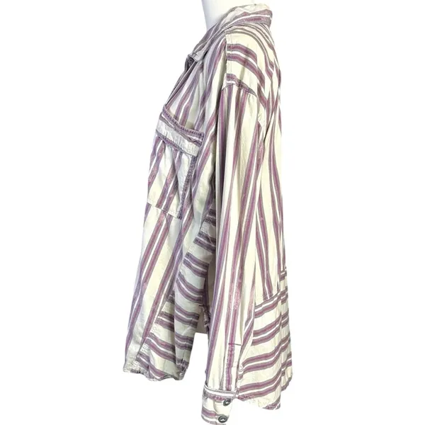 Free People Bohemian Preppy Pullover Shirt Tunic Ivory Stripes Coastal Medium - Image 9