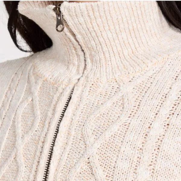 Free People Mont Blanc Mini Dress Cable‎ Knit Zip Quiet Luxury Bodycon M Oatmeal - Image 4