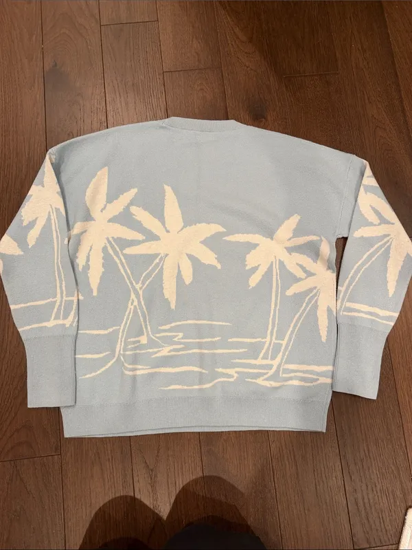 Vineyard Vines Sky Blue Palm Tree Knit Crewneck Sweater Size Medium - C4-107 - Image 8
