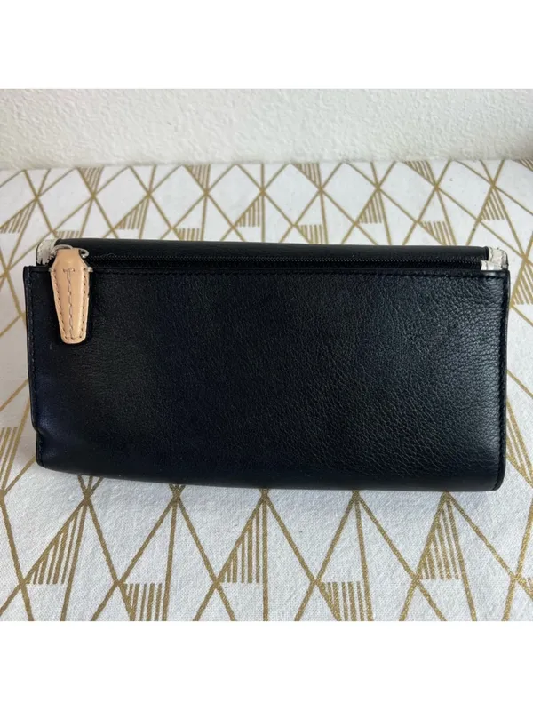 Coach Black Leather Wallet with White Trim and Buckle - Image 3