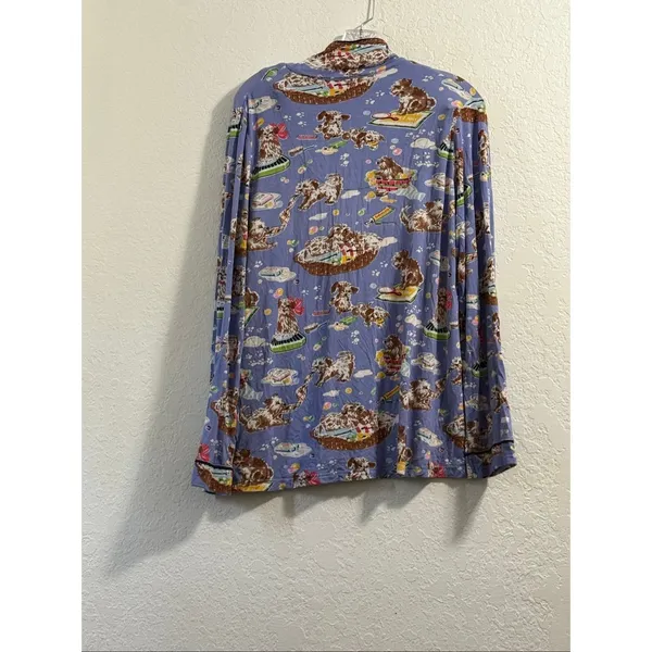 Nick & Nora Pajama Knit Top Puppy Dog Animal Bubble Bath Time Button Down M - Image 7