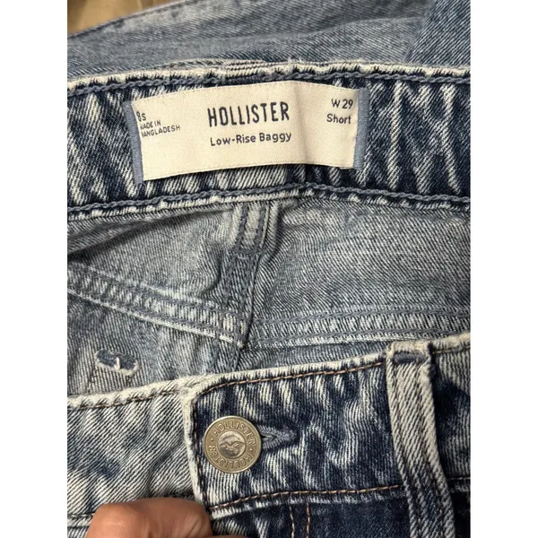 Hollister Low Rise Wide Leg Baggy Jeans Acid Wash Denim 8S Short - Image 4