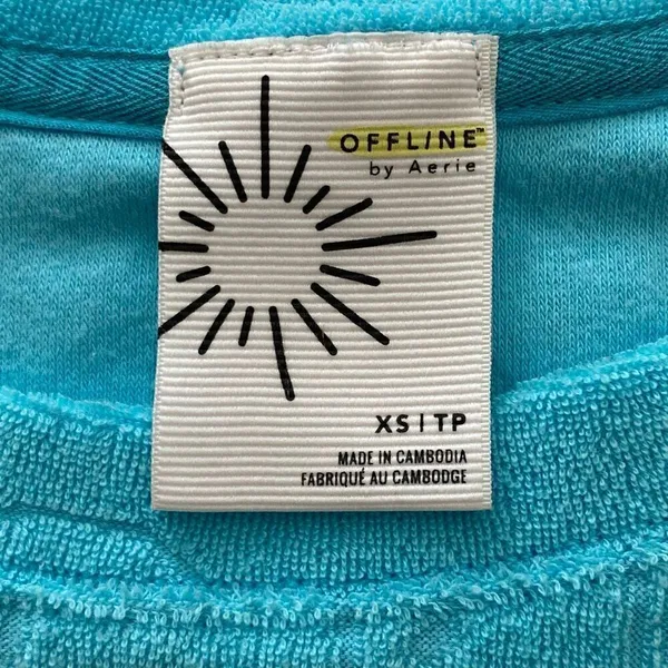 Offline by Aerie Blue Terry Crop Top | Smiley Embossed Short Sleeve Tee XS - Image 3