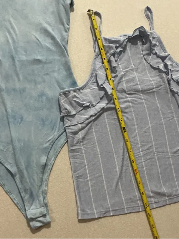 American Eagle Outfitters Light Blue V-Neck Bodysuit & Striped Ruffle Cami - Image 3