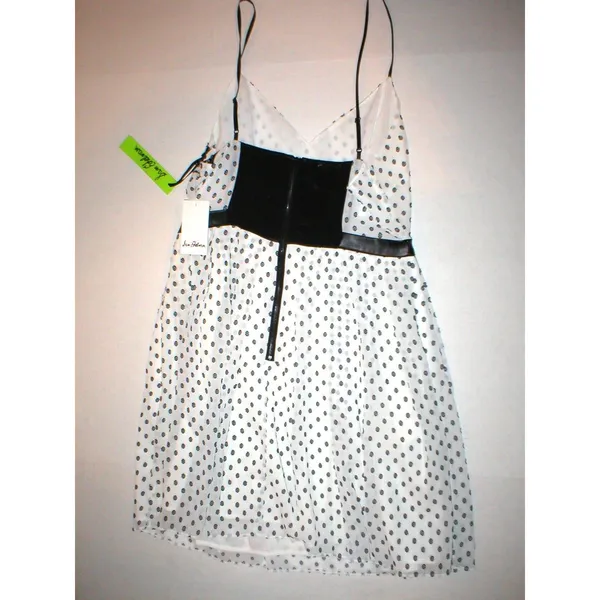 New NWT Womens Sam Edelman Dress White Tank Black 6 Sleeveless Faux Leather Stra - Image 5