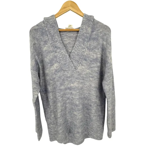 LOFT Lounge Sweater Womens Small Blue Hooded V-Neck Knit Pullover Relaxed Soft - Image 2
