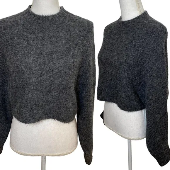Aritzia Wilfred Free Cropped Sweater Alpaca Wool Blend Crewneck Pullover Small - Image 2