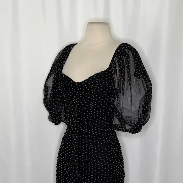 ZARA Chiffon Black Polka Dot Ruched Mini Dress Black Gray Party Blogger‎ Small - Image 7