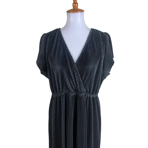 Baltic Born Black‎ Pleated Maxi Dress Flutter Sleeve XXXL - Image 2